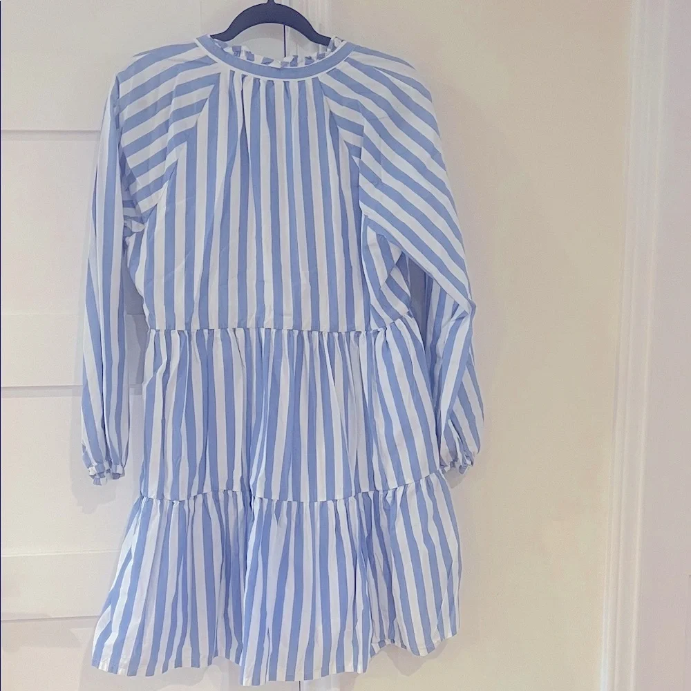 J. Crew Blue and White Striped Long Sleeve Mini Dress Size Medium EUC